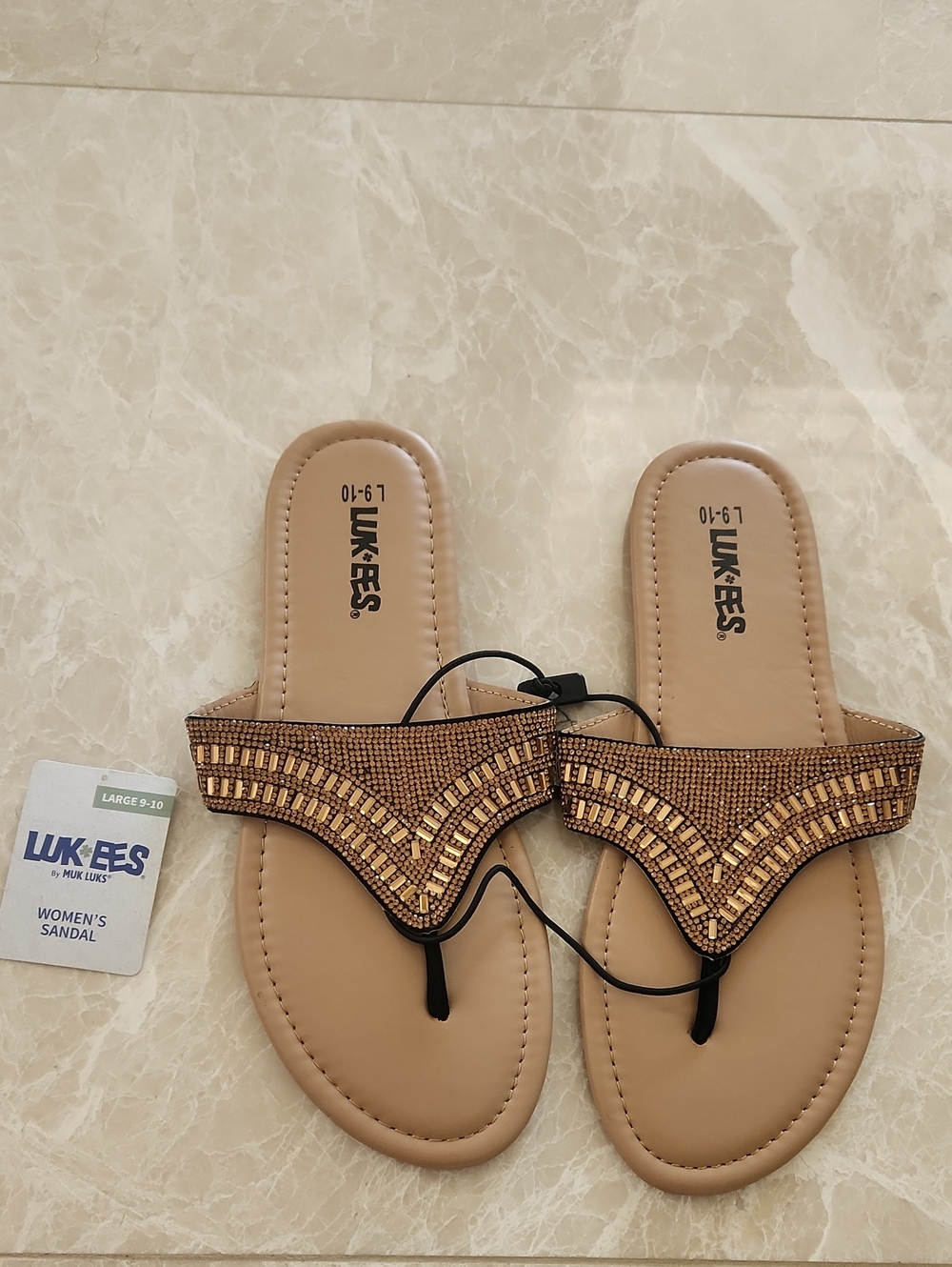 Brown/Bronze Rhinestone Flip-Flop Sandals. FESTIVAL! Aztec Pattern. Tan. NEW!
